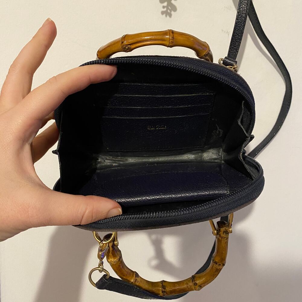 Gucci GG Bamboo Wallet Strap Suede Mini Micro Handbag Blue Vintage Bag Tom Ford - Picture 6 of 13